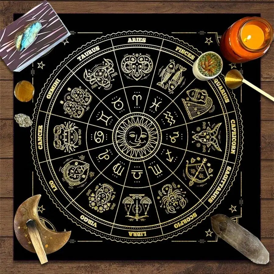 1PC 12 Constellations Tarot Tablecloth - Divination Altar Cloth, Oracle Card Pad, Board Game Accessory for Fortune-Telling Enthusiasts