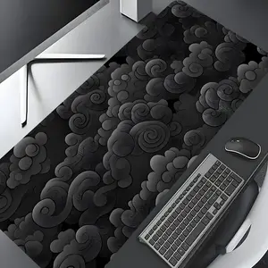 Oriental Black Swirl Cloud Design Large Gaming Mouse Pad, Aesthetic Desktop Drotection Pad, Washable Rubber Pad Non-Slip Lock Edge Multi-Size Mouse Pad For Home Office, Desktop Accessory, Desk Accessories, Desk Gadgets