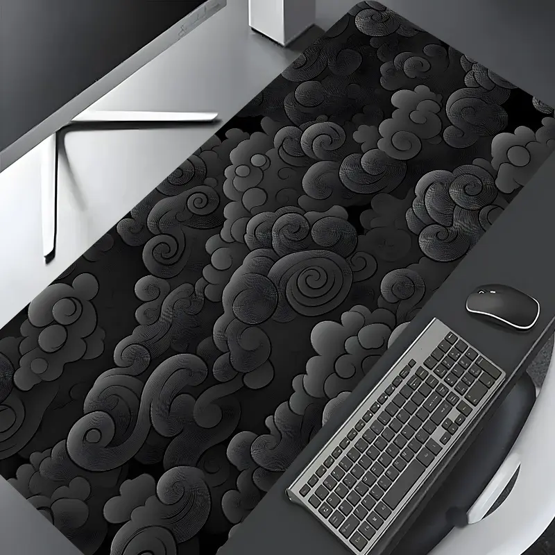 Oriental Black Swirl Cloud Design Large Gaming Mouse Pad, Aesthetic Desktop Drotection Pad, Washable Rubber Pad Non-Slip Lock Edge Multi-Size Mouse Pad For Home Office, Desktop Accessory, Desk Accessories, Desk Gadgets, Computer Desk Accessories