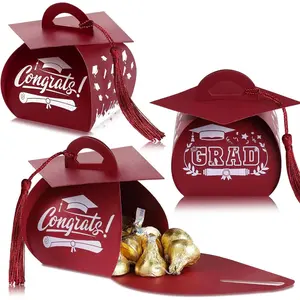 30 Pieces Graduation Cap Candy Box 2026 Graduation Prom Boxes Party Favors Treat with Tassel Centerpieces for Tables Decorations Grad Party Supplies(Maroon)