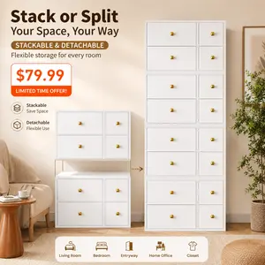 Raybee 8-Stackable Storage Drawers, 22LBS Each, Fabric Closet Organizer with Wood Top & Metal Frame, Freestanding White Dresser for Bedroom, Under Bed, Small Spaces & Apartment – Space Saving Storage Tower