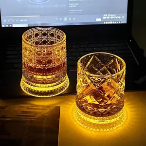 Elegant 360° Rotating Glowing LED Crystal Cup – Dynamic Color-Changing Light Barware, Luxury Party & Nightlife Drinkware, Exquisite Gift Set soda glass