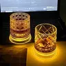 270ml Heatsafe (100°C) Steel-Accented 360° Spinning LED Crystal Whiskey Tumbler - 3D Embossed Gem Texture, Dynamic Color-Changing Light, Geometric Stylish Barware, Luxury Birthday Gift Glass, 612g Tea & Cocktail Drinkware