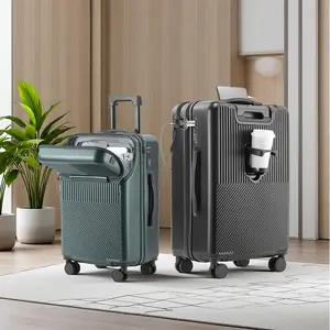 20-26in Front-Opening Luggage | USB Charger & Cup Holder Built-In | Anti-Scratch PC Hard Shell | Portable Practical for Business & Leisure Travel8028