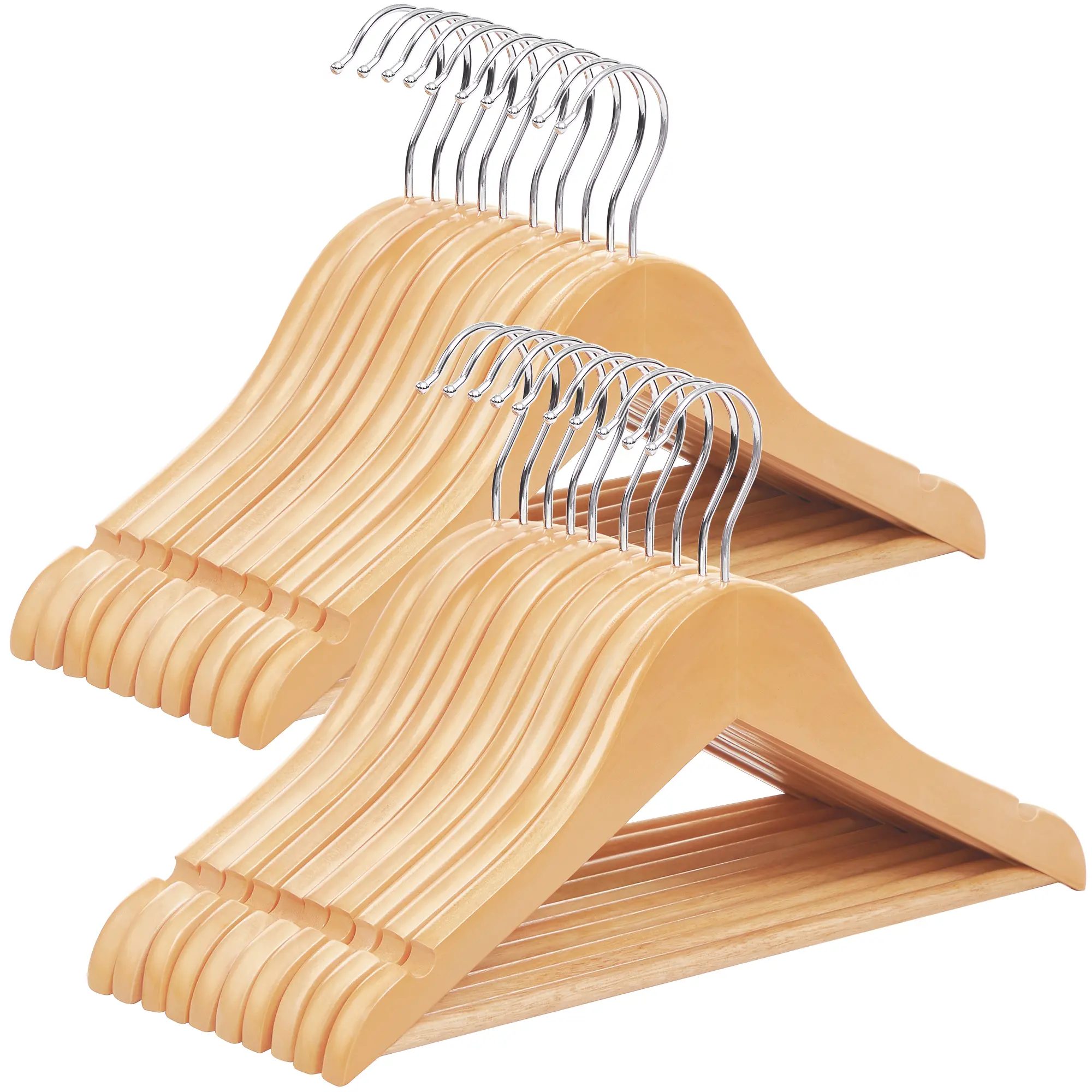 SONGMICS Baby Hangers , Kids Wooden Hangers for Children's Clothes | Durable Kids Hangers with Pants Bar, Shoulder Notches, 360° Anti-Rust Swivel Hooks, 12.6 x 7.5 Inches