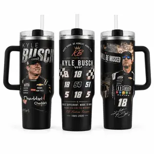 Stylish Kyle Busch Inspired 40oz/30oz Tumbler, KB Nation Forever Racing Fan Cup, Black-White Number 8/18 Stock Car Drinkware, Checkered Flag Gift For Dad Car Lovers (Straw Not Included)
