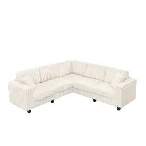 Giratree Furniture 82" W x 32" D V-Shaped Rabbit Fur Modular Sofa with Pillows, Soft & Cozy, Ideal for Living Room Bedroom Apartment