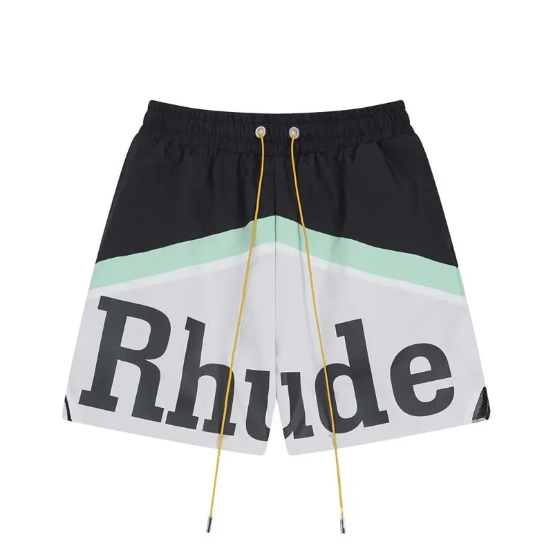 RHUDE Splicing Contrasting Color Letter Printing Drawstring Shorts Casual Five-point Pants for Men and Women