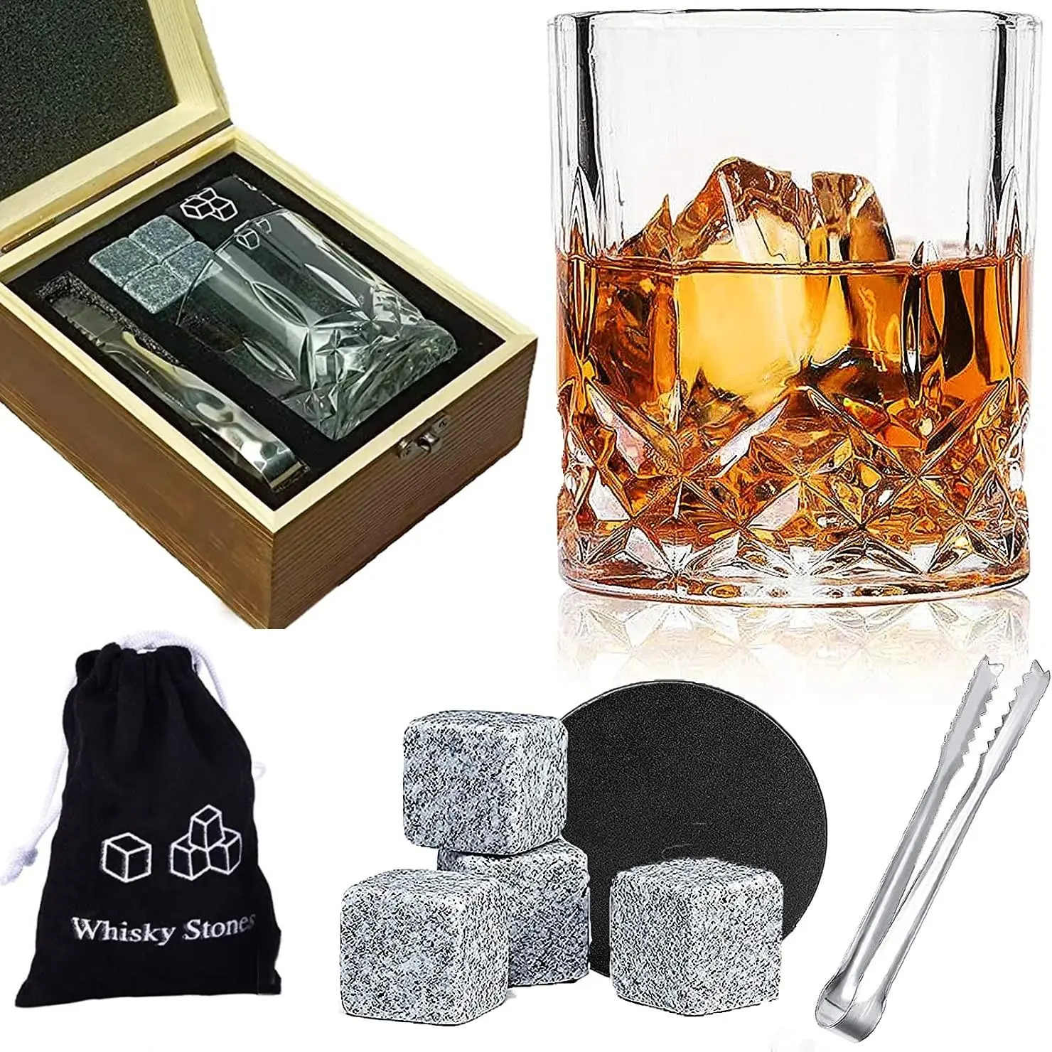 Personalized Whiskey Glass Set with Wooden Box, Groomsmen Gift, Best for Man Gift, Boyfriend Gift, Whiskey Gifts for Him Dad, Family Gift, Best for Christmas, Whiskey Tumbler, Drinkware, Glass Drinking Glasses