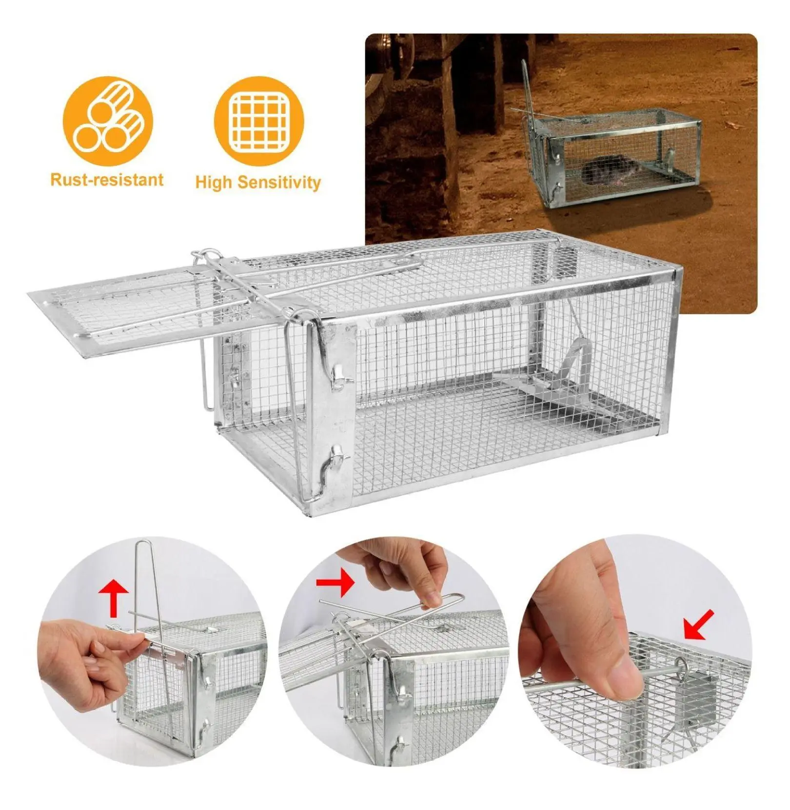 Galvanized Steel Mesh Live Mouse Trap Cage - Single Door Live Trap for Pest Controllers, with U-Rod Lock, Gravity Pedal, Easy Setup, Both Indoor/Outdoor Use, Includes Manual for Rodent Control