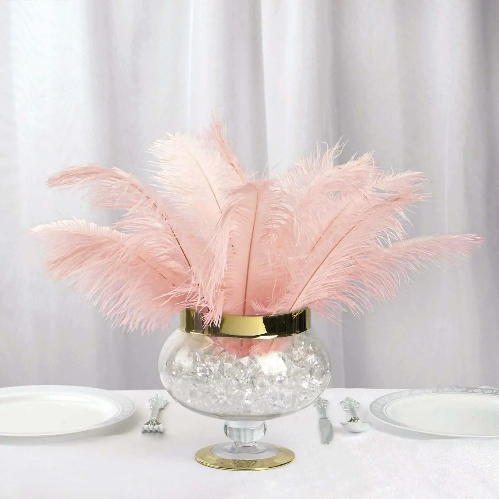 12 Pack 13"-15" Rose Gold Real Ostrich Craft Feathers, Natural Plume DIY Centerpiece Fillers for Wedding Party Decor, Eiffel Tower Themed Decoration