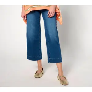 QVC Belle by Kim Gravel Petite TripleLuxe Denim Wide-Leg Cropped Women's Jeans