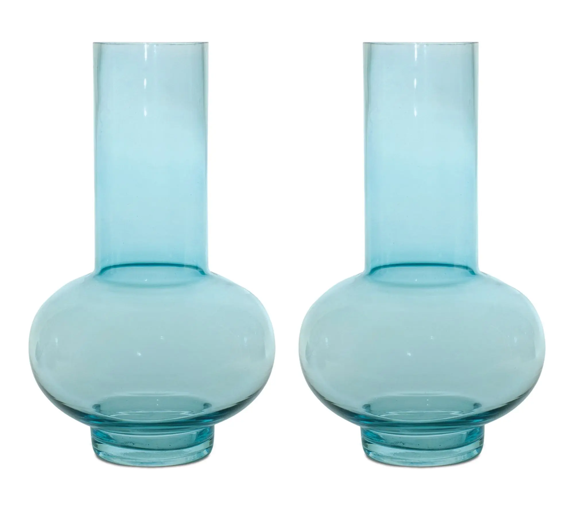 HomeRoots Set of 2 Aqua Glass Round Table Vases