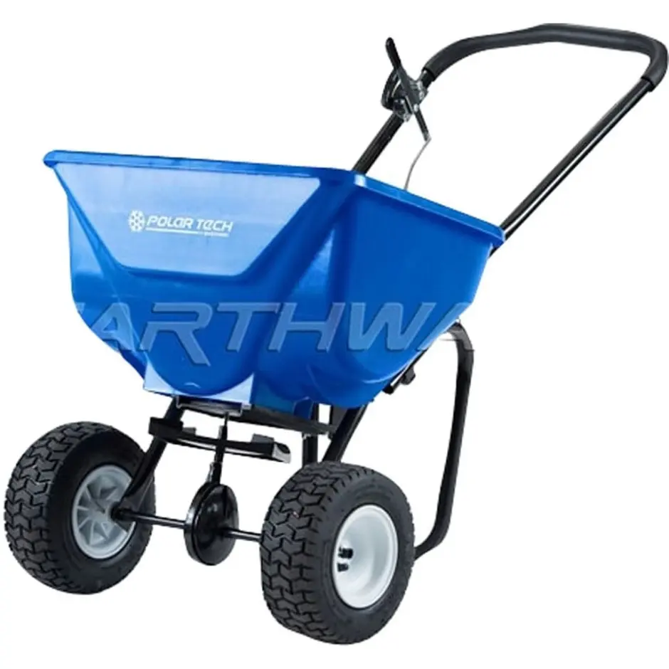 Earthway 90950 Semi-Pro High-Output 50lb Salt Spreader with Wheels, Blue - Snow Removal Garden Tool