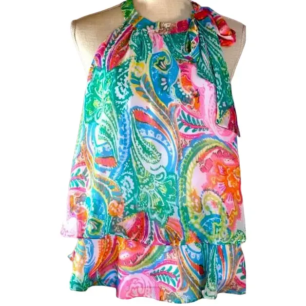 CeCe Women's Siesta Key Paisley Halter Neck Sleeveless Tank Top Colorful Womenswear Comfort Lady Women Casual Elegance