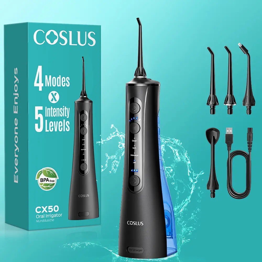 COSLUS CX50 Cordless Oral Irrigator Water Flosser,Teeth Cleaning Machine, Teeth Cleaner,4 Modes x 5 Speeds Adjustable, 0.6mm Ultra-fine Water Stream, IPX7 Waterpro,Teeth Cleaner,Suitable for Orthodontic Use,Daily Effectively Cleans Plaque and Tartar
