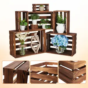 Set of 6 Decorative Wood Crates Nesting Storage Container, 6 Size Farmhouse Decorative Wooden Storage Boxes, Rustic Wooden Crates for Storage, Display, Christmas Decorations
