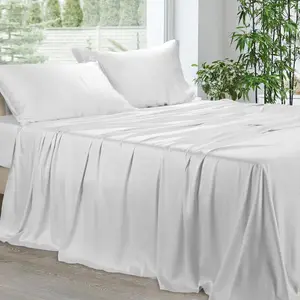 Sheet Set 4 count, 16" Deep Pocket, Ultra Soft & Luxuriously for Hot Sleepers, Breathable Silky Bedding Sheets & Pillowcases, White