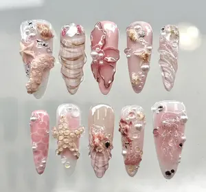 Summer Pink Octopus and Flower Press On Nails, Elegant Handmade PINK Style Y2k 3D Gel Faux Acrylic, Custom Nails, Prom/Event/Birthday Nail Satamiis