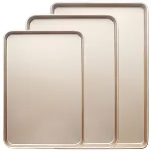 3-Piece Non-Stick Carbon Steel Baking Tray Set, Commercial Grade Restaurant Quality Metal Baking Pan, Easy Clean, Durable & Heat Resistant, Bakeware
