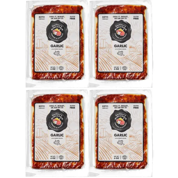 Gardner's Wisconsin Cheese and Sausage, 4 Pack of Garlic Oven-Baked Cheese - Artisan Cheese Made in Wisconsin