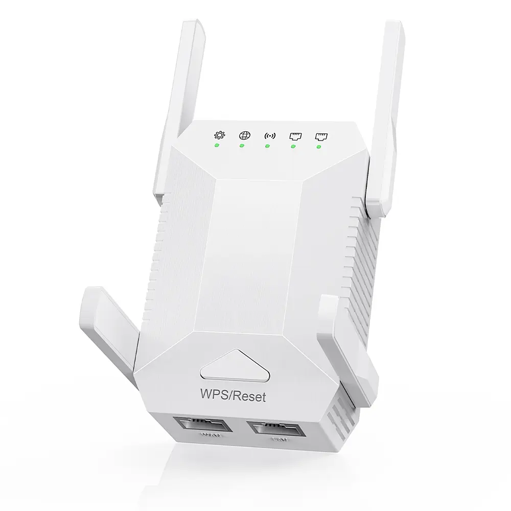 1200Mbps Signal Extender 5G High-Speed Expansion WiFi Booster Dual-Band Wireless Network Repeater Signal Booster 4 Adjustable Antenna WiFi Signal Amplifier for Indoor Home Use White US Plug