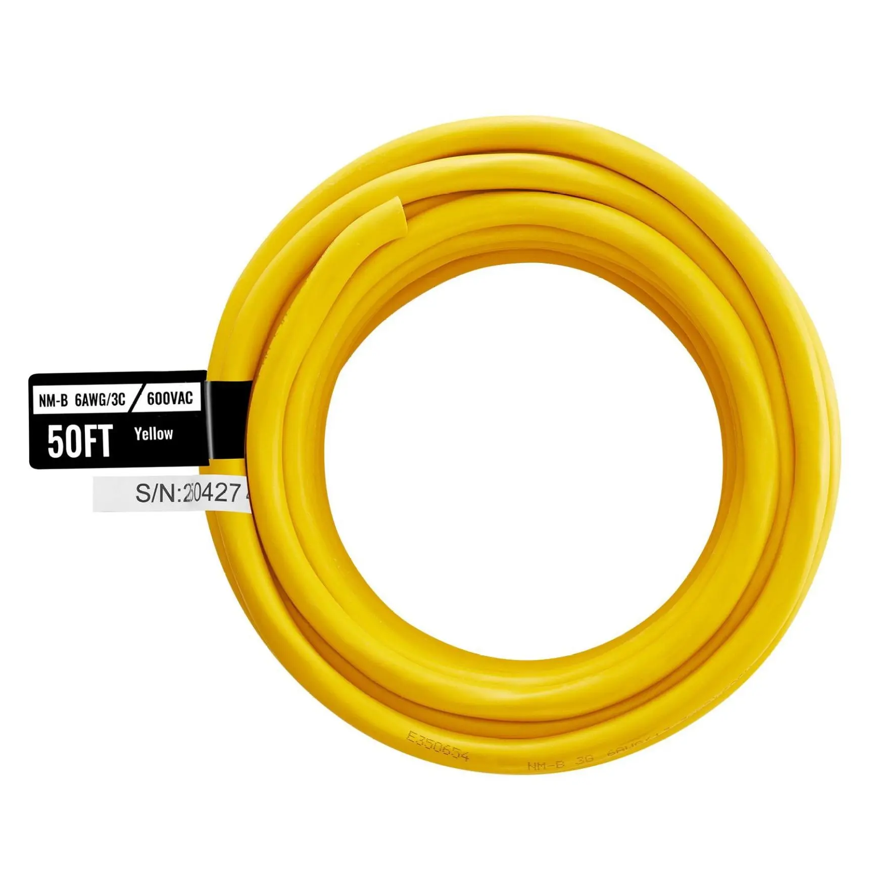 6AWG/3C NM-B Wire - 50ft Electrical Cable, Indoor Residential Wiring, Grounded PVC Sheathed Copper Core for Outlets, Switches & Lighting 50 ft 6 AWG