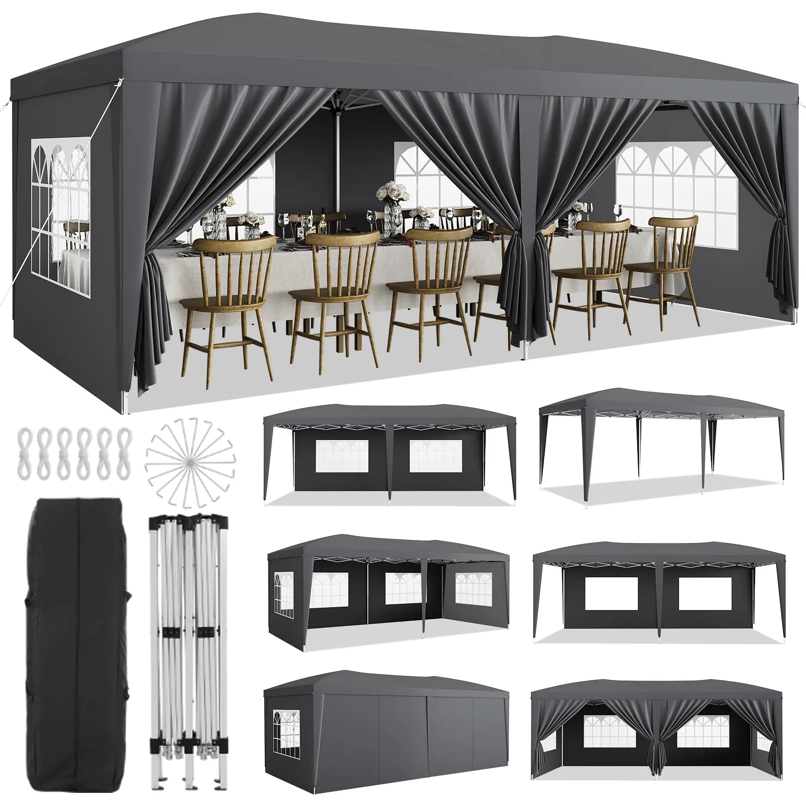Heavy Duty 10x20 ft Pop Up Canopy Tent, Waterproof Outdoor Pavilion with 6 Removable Sidewalls, Adjustable Heights, Quick Setup – Complete with Stakes and Ropes – Ideal for Outdoor Events, Parties or Patio,summerwins,home decor,camping essentials