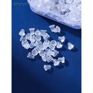 Approximately 300 Pieces Silicone Transparent Cylinder Ear Plugs Earring Accessories Suitable for Women's Daily Wear (With Box) DIY Jewelry Accessories Non-Slip Silicone Ear Plugs Plastic Transparent Earrings