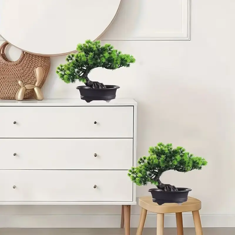 Artificial Bonsai Pine Tree, Realistic Japanese Cedar Plant Pot, Ideal for Home Office Zen Decor, Elegant Indoor Greenery, Artificial Potted Plants
