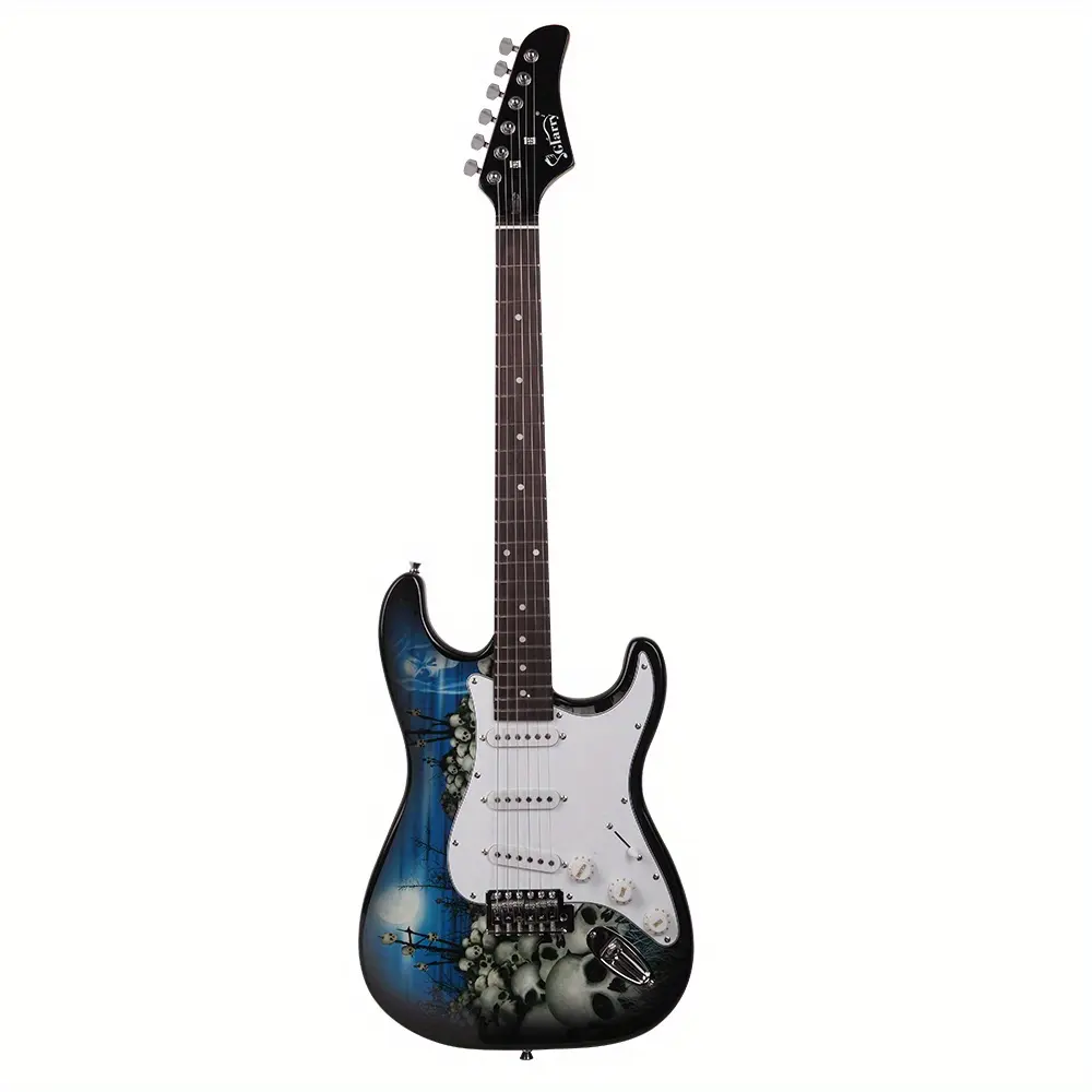 Electric Guitar Bag Shoulder Strap Pick Whammy Bar Cord Wrench Tool Blue