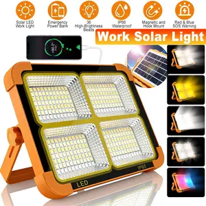 【FathersDayGift】Solar Rechargeable LED Work Light with magnetic closure, concealed hook,  288 Super Bright 2835 Beads Floodlight with USB,  5 Lighting Modes, Waterproof IP66, Emergency Power Bank Function, 2400mAh capacity, irradiation area: 200㎡.