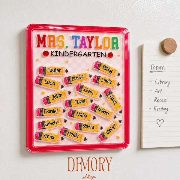 Personalized Teacher Pencil Shaker Magnet, Teacher Pencil Magnet, Back To School Classroom Decor, Teacher With Student Names Keepsake