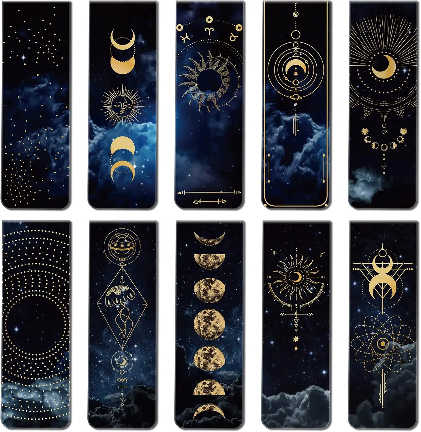 30-Count Assorted Galaxy & Starry Sky Motif Clip Bookmarks (12x2cm/4.72x0.79in) - 10 Styles, Lightweight, Durable Page Markers, Office Stationery for Teens, Siblings, School Library Use
