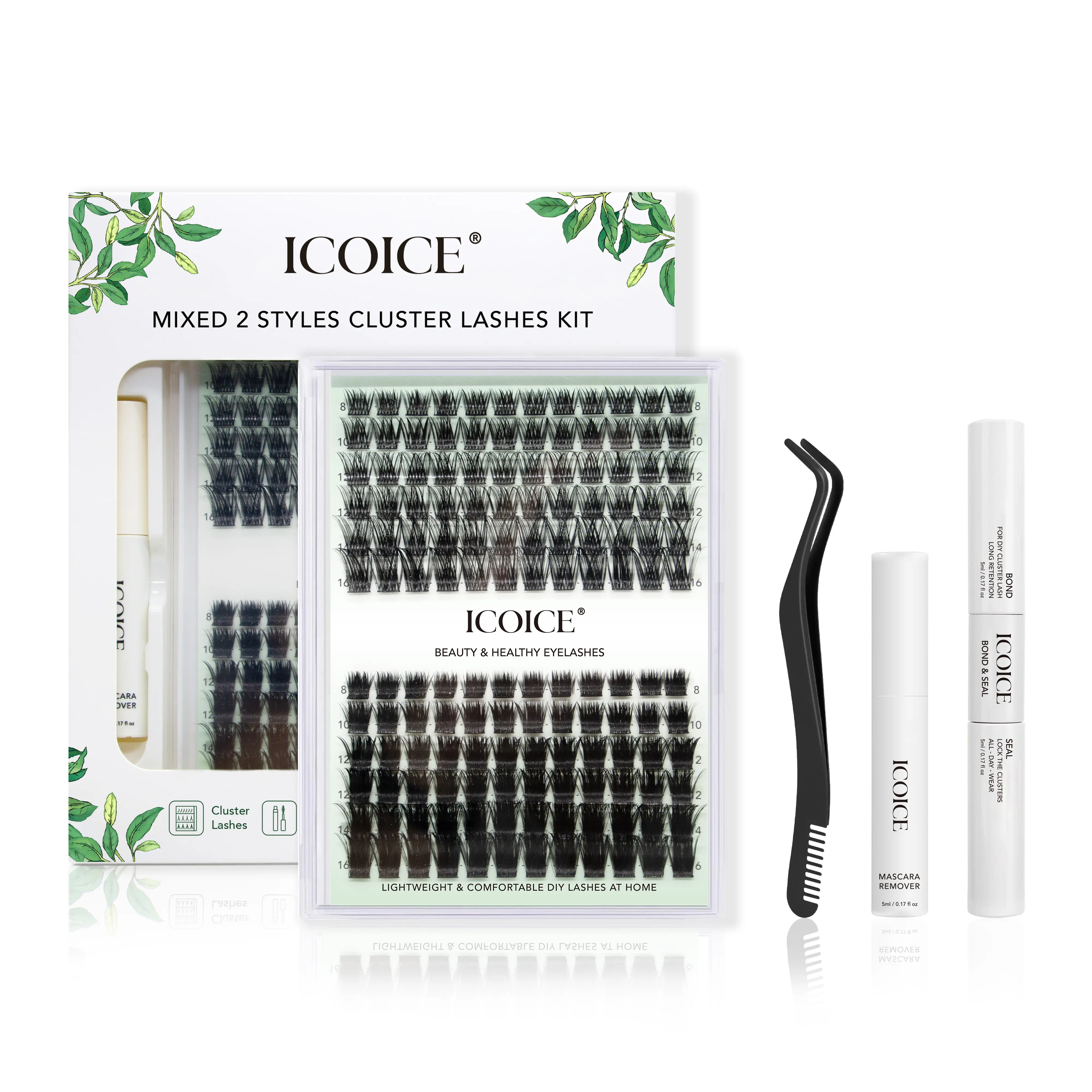 ICOICE DIY Lash Kit Press Bond&Seal, Tweezer, Waterproof Lash Kit natural look Long lasting Lash magic Anime False Lash Extension Kit Makeup Cosmetic