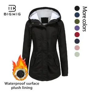 BIGWIG Women's Winter Warm Coat, Thickened Waterproof Fleece Lined Parka, Oversized Windbreaker, Hooded Quilted Coat, Double-Layered Coat, Waterproof Jacket
