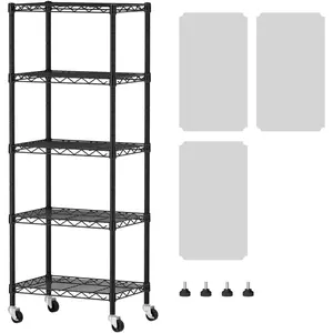 5 Small Shelf Storage Wire Shelves Closet Bathroom Organizers Metal Pantry Kitchen Garage Shelving Unit Laundry Room Organization  Narrow Rack Net Basket with Wheels Black