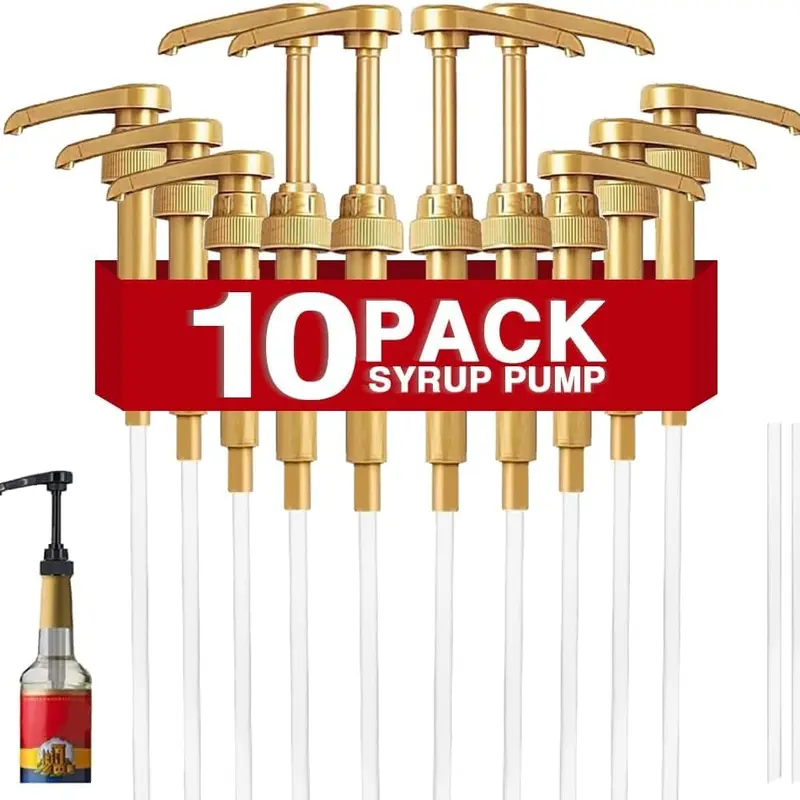 10 Pcs Gold Coffee Syrup Pump, Compatible with 25.4 Oz/750ml Bottles, Syrup Dispenser Pumps Great for Home & Coffee Bar Drinking Mixes, Tea, Beverage, Cocktails