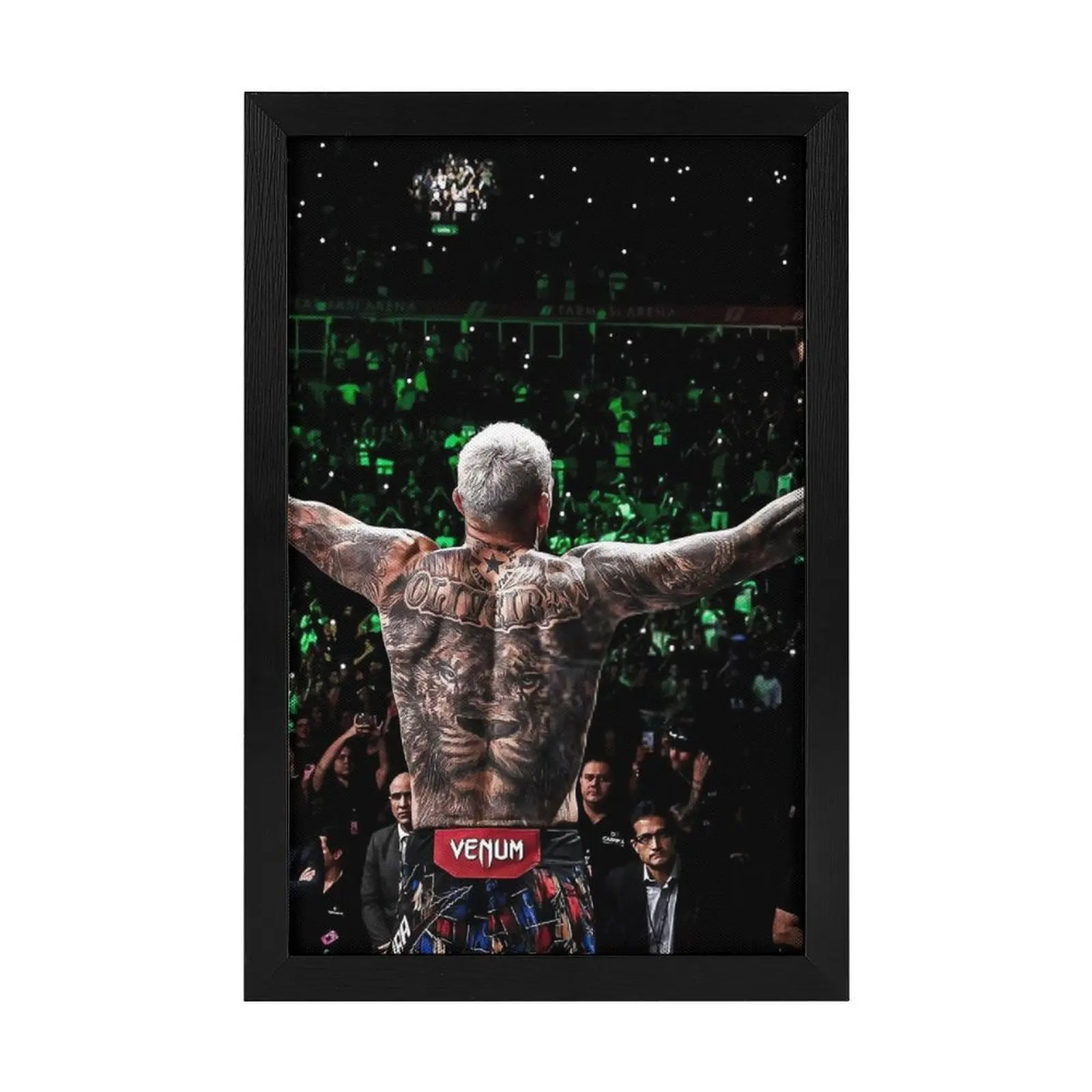 Black Frame MMA Sports Wall Decoration - Ready-to-Hang Wooden Framed Boxing Wrestling Athlete Picture, Man Cave Home Decor, Motivational Fight Fan Gift, Man Cave Decor