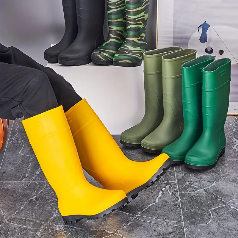 Men's Waterproof Ankle Rain Boots, Slip-On PVC Garden Shoes, Lightweight Round Toe Protective Footwear for Outdoor Work