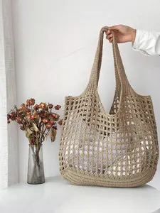 Women's Fashionable Crochet Shoulder Bag, Large Capacity Tote Bag for Beach Vacation, Casual Trendy Versatile High-quality Daily Commuting Bag, Girl Fashionable Shopping Bag, Handcrafted Bag