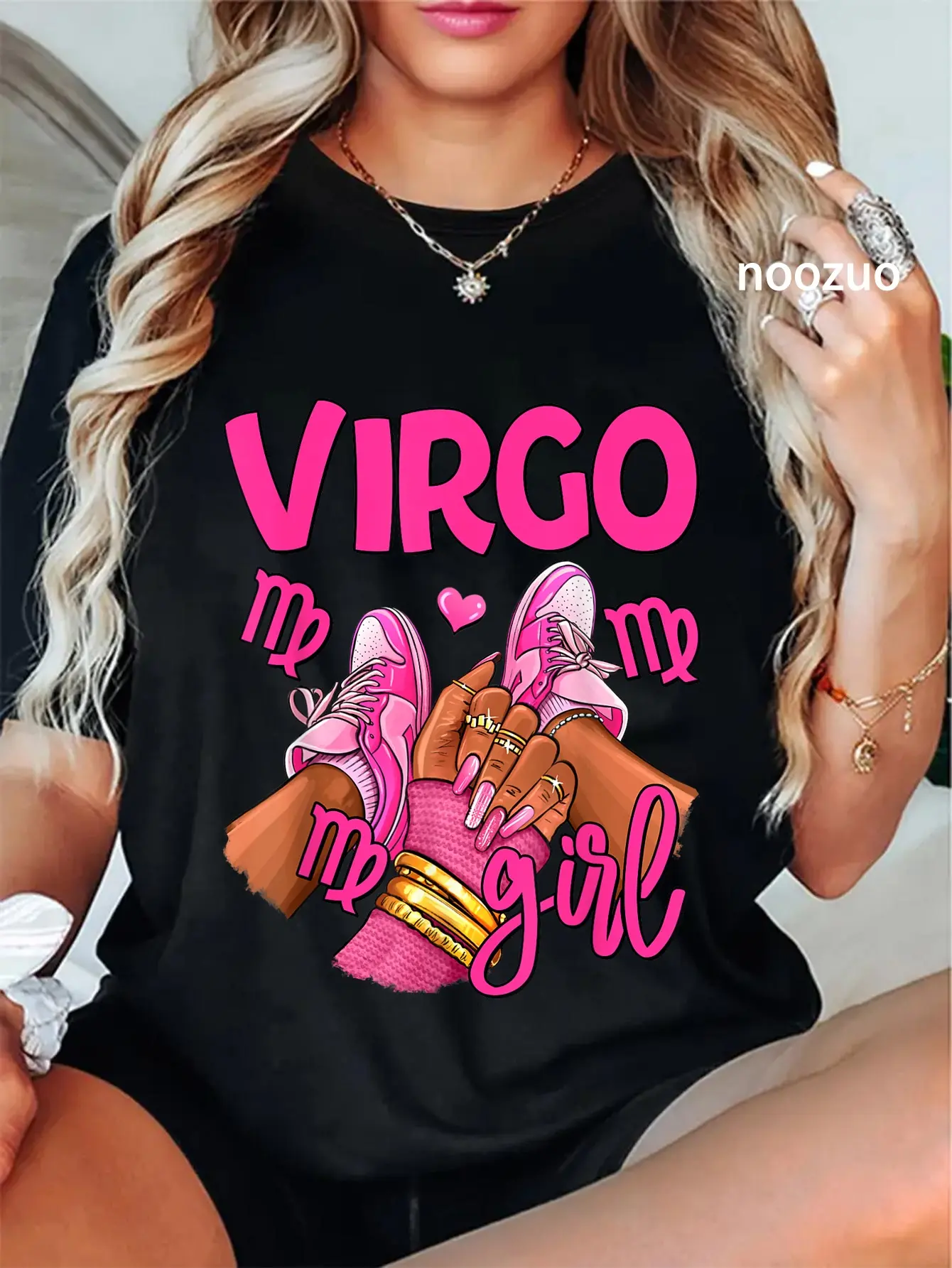 Women's 100% Cotton Short Sleeve Casual Vintage Distressed Look Top - Unisex Virgo Zodiac Graphic Streetwear, All Seasons Everyday & Birthday Celebration Wear, T-Shirt, Short Sleeves, Zodiac Theme, Relaxed Fit, Loose-Fitting, Tshirt, Round Neck, Humorous,