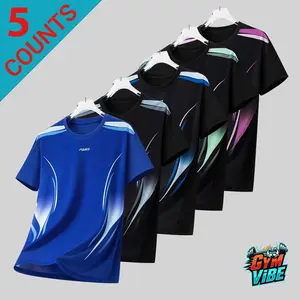 Men's 5PCS Slim Fit Colorful Line Print Graphic T-Shirts - Casual Crew Neck Streetwear Tops, Ideal For Gym, Daily Wear