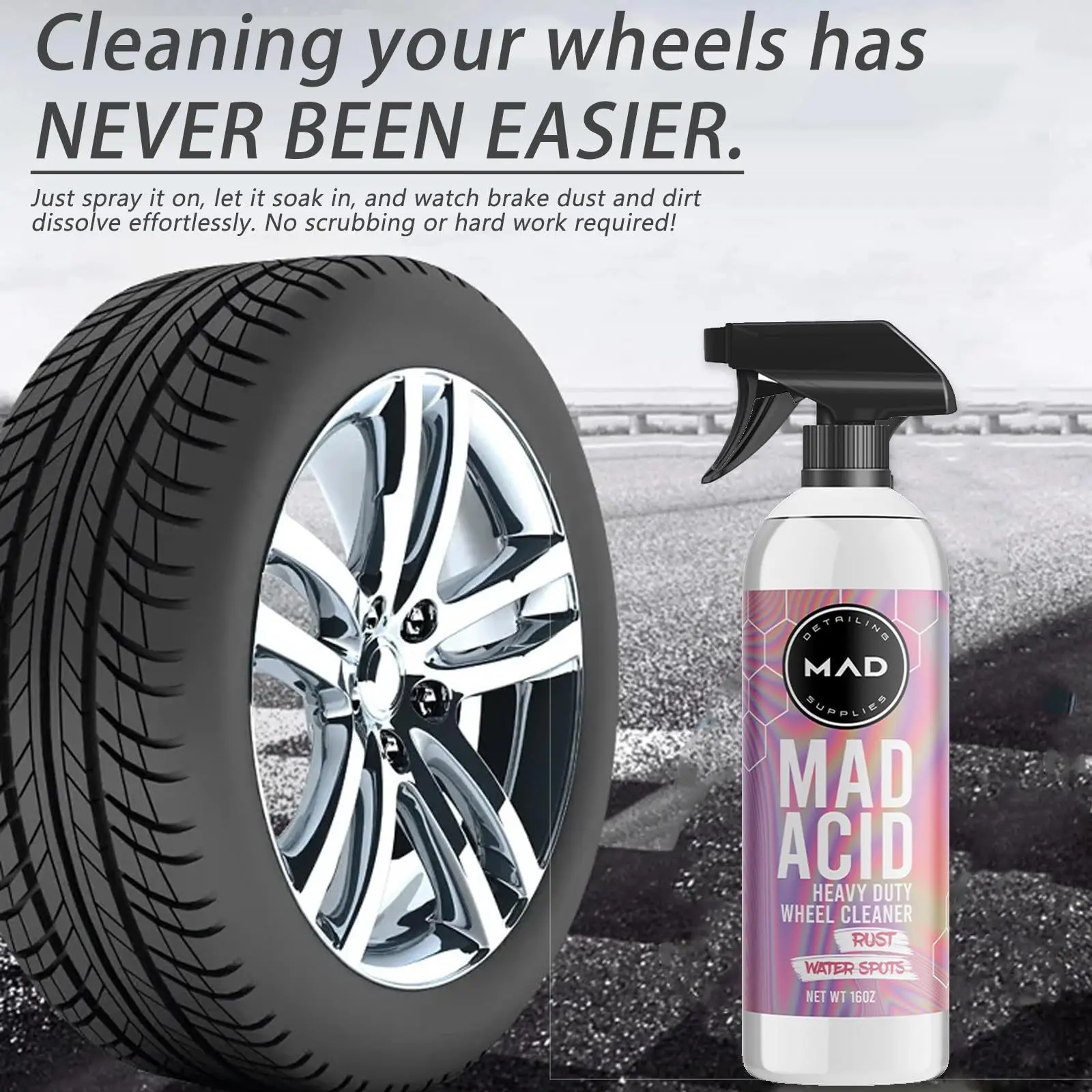 Mad Acid Glass Cleaner, Wheel HUB Rim Chrome Wheels Tires Stain Rust Remover, Effective Car Cleaning Agent, Removes Iron Oxide & Grime