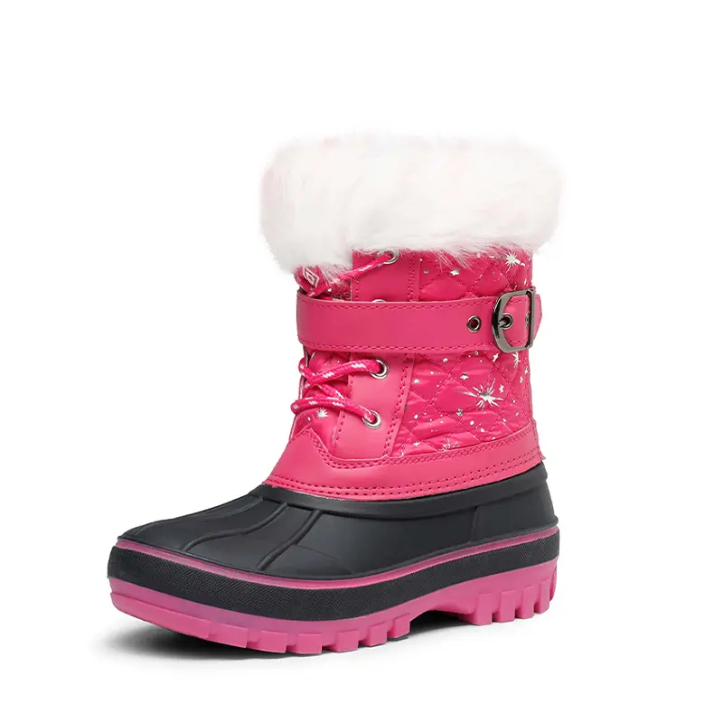 Dream Pairs Girls' Mid-Calf Casual Booties (10-11 Years) - Faux Fur Trim, Zipper & Buckle, Flat Sole, Durable Kids' Footwear