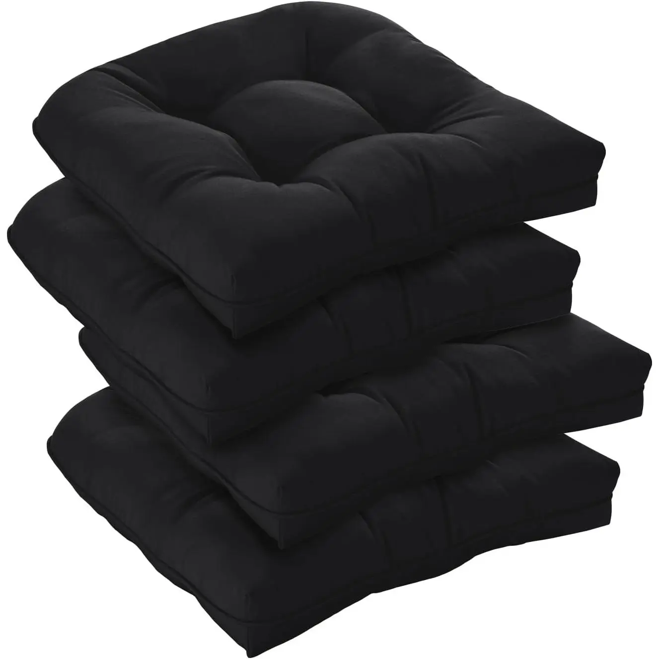 Outdoor Chair Cushions Set of 4 for Patio Furniture,  Tufted Overstuffed Patio Furniture Cushions, Thick Outdoor Seat Cushion, 19" X 19" X 5", Black