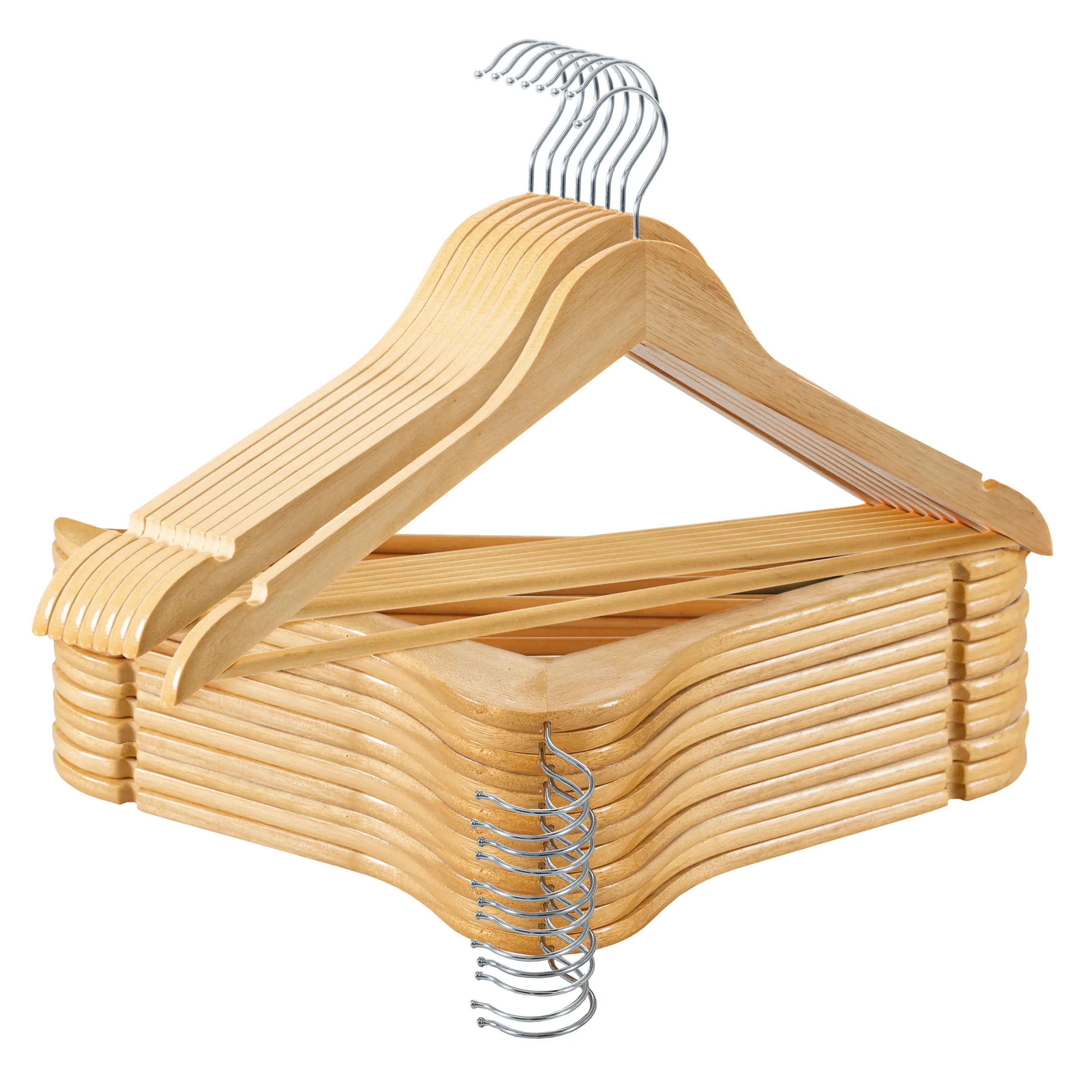Lux Decor 20/30/40/60 Pcs Wooden Clothes Hanger Set-Natural Color Coat Hanging with Smooth Finish -9.25” x 17.5” Non-Slip Space Saving Hangers-Organiser