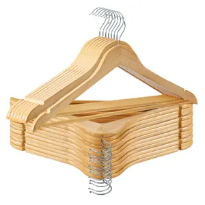 Lux Decor 20Pcs & 30Pcs Wooden Clothes Hanger Set-Natural Color Coat Hanging with Smooth Finish -9.25” x 17.5” Non-Slip Space Saving Hangers-Organiser