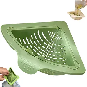 Corner Sink Strainer, Magnetic Drainage & Filter Basket 2.0 Design, Drain Basket, Corner Sink Strainer with Twist-Open Bottom, Triangular Drain Basket for Food Scraps & Rinsing Produce, Fits Metal Sinks (Green)
