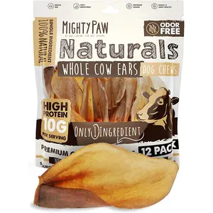 Mighty Paw Grass-Fed Cow Ear Chews for Dogs - All-Natural & Delicious High Protein Treats